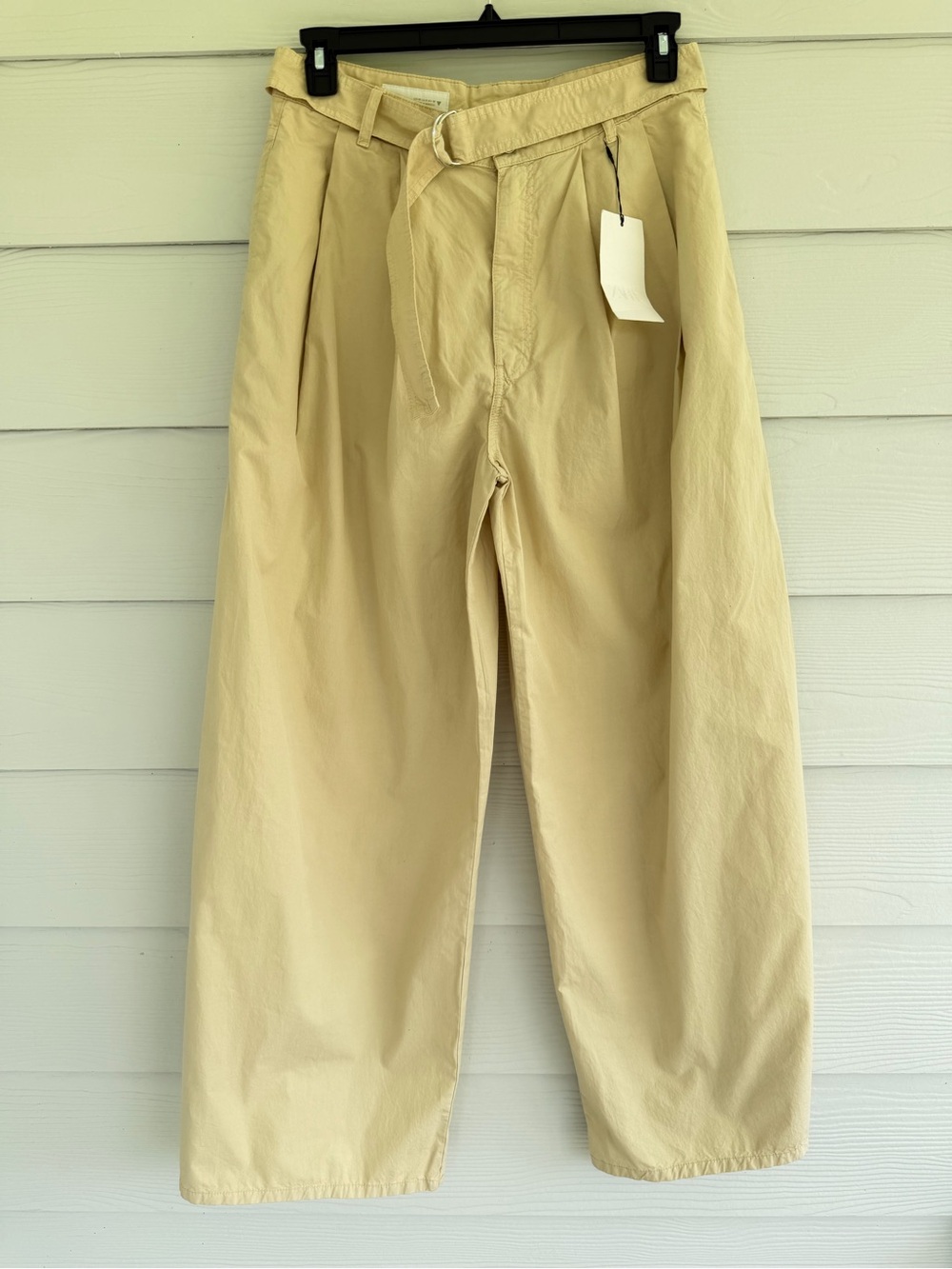 Zara Women’s Size 8 Beige Wide Leg Pants High Rise Belted Pleated NWT